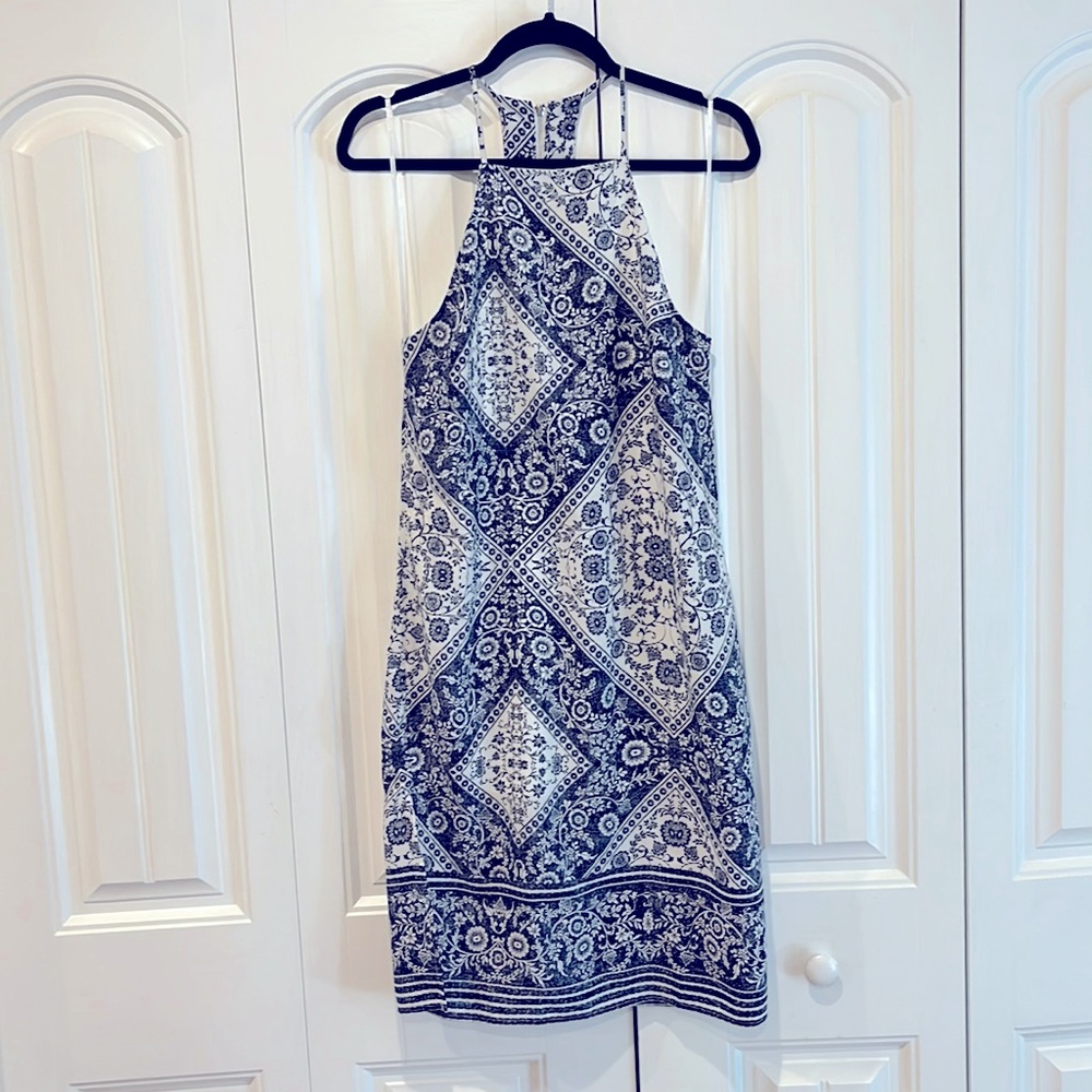 Blue and White print MIDI dress
